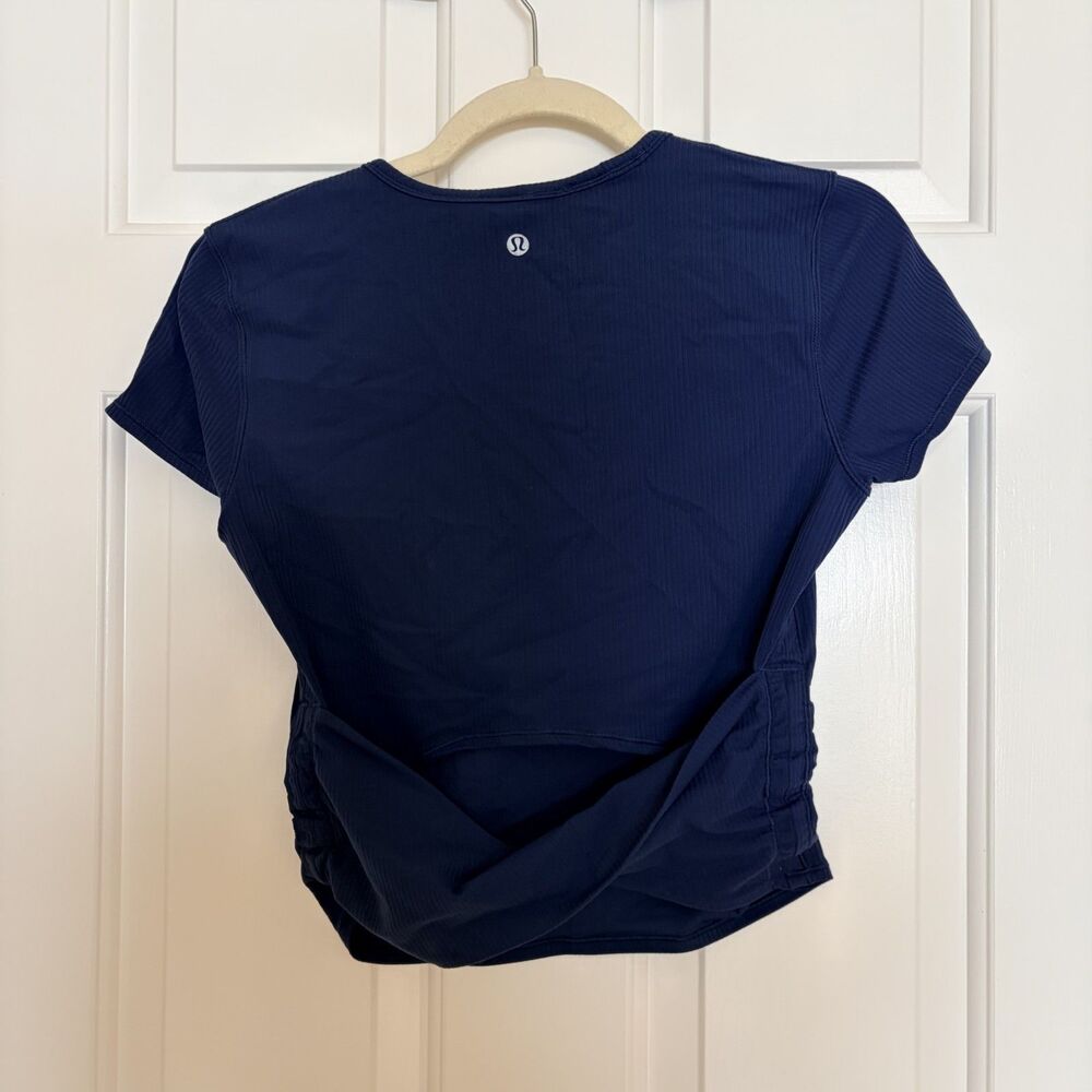 Lululemon All It Takes Back-Twist Ribbed Short-Sleeve Shirt in Club Blue EUC - Picture 3 of 6